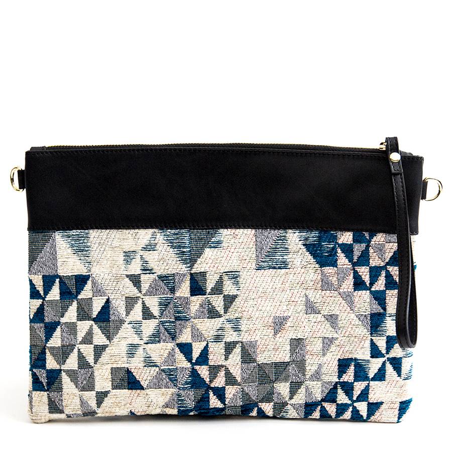 Laura Di Maggio EMILY – busta in pelle e tessuto bianco e petrolio Saldi Di Fabbrica