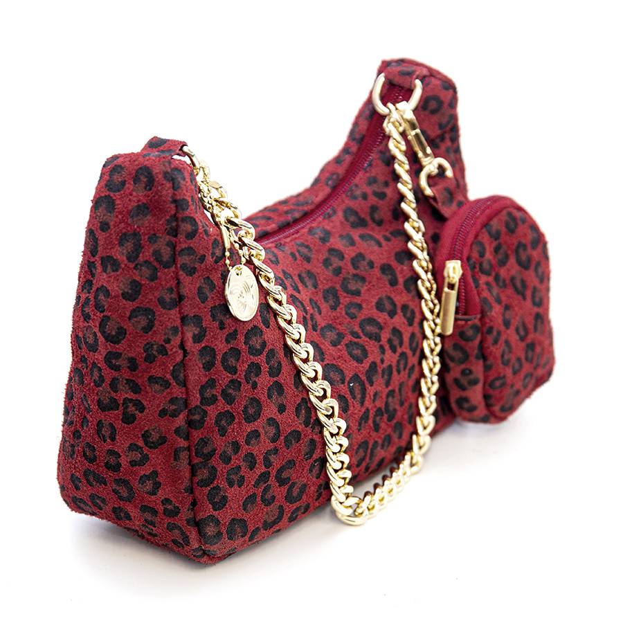 Laura Di Maggio AVANA – bag in camoscio con stampa animalier rossa Nuovo