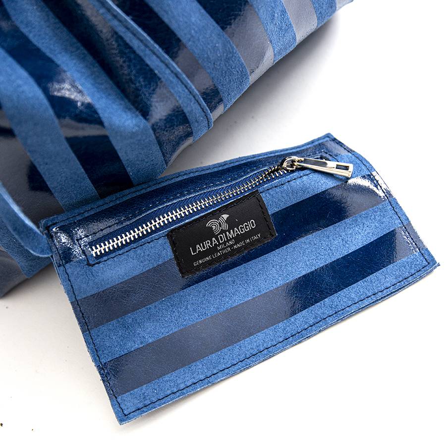 Laura Di Maggio LE SAC – sacca in pelle a righe blu Prezzo Ridotto