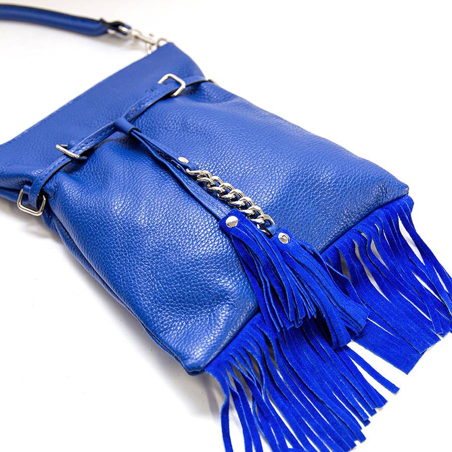 Laura Di Maggio LIMA – borsa sottile in pelle dollaro con frange blu In Saldo