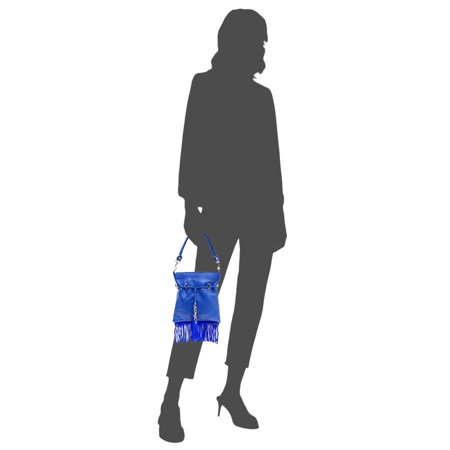 Laura Di Maggio LIMA – borsa sottile in pelle dollaro con frange blu In Saldo