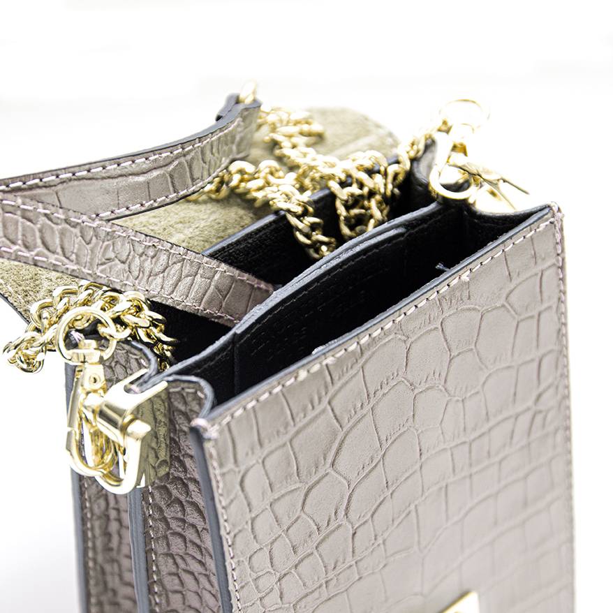 Laura Di Maggio SOIRÉE – Borsa da Sera in Pelle Stampa Cocco – Taupe In Vendita