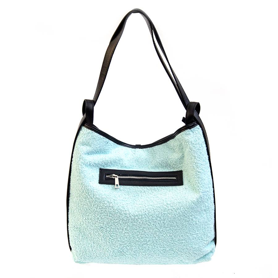 Laura Di Maggio VENICE – Zaino/borsa in pelle e tessuto azzurro Qualità Garantita