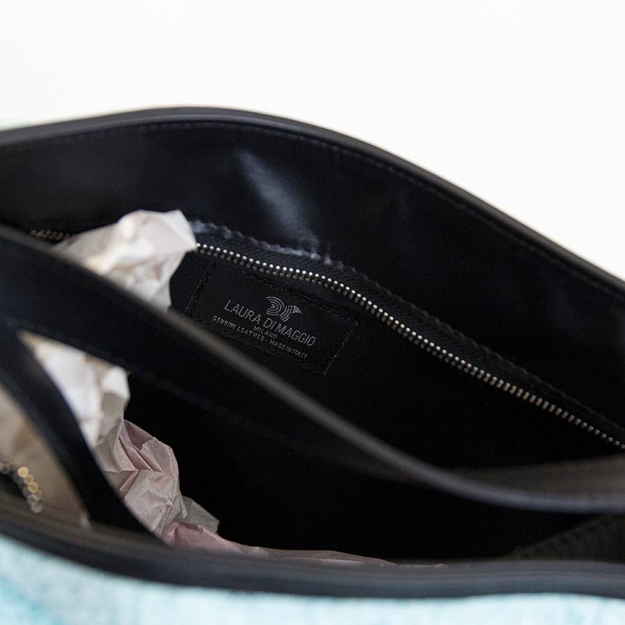 Laura Di Maggio VENICE – Zaino/borsa in pelle e tessuto azzurro Qualità Garantita