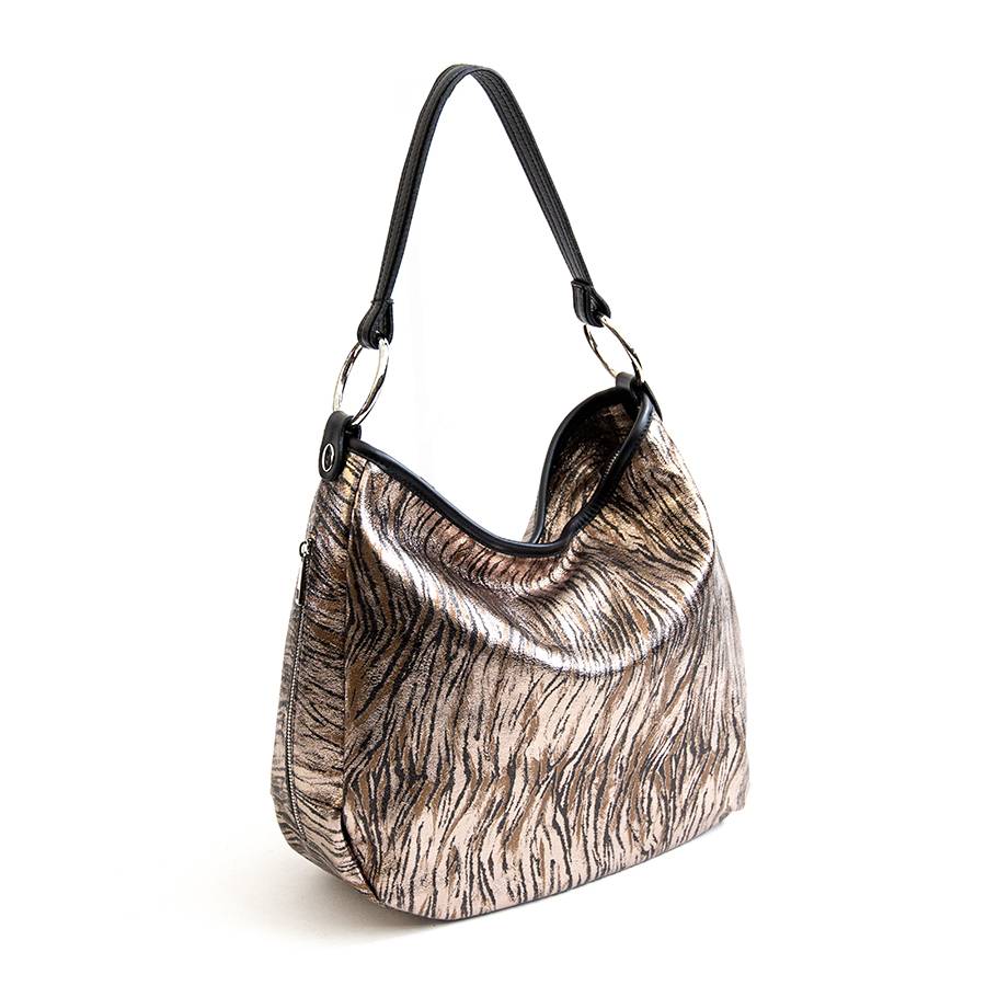 Laura Di Maggio VIVIEN – Sacca con anelli in pelle laminata bronzo Offerte