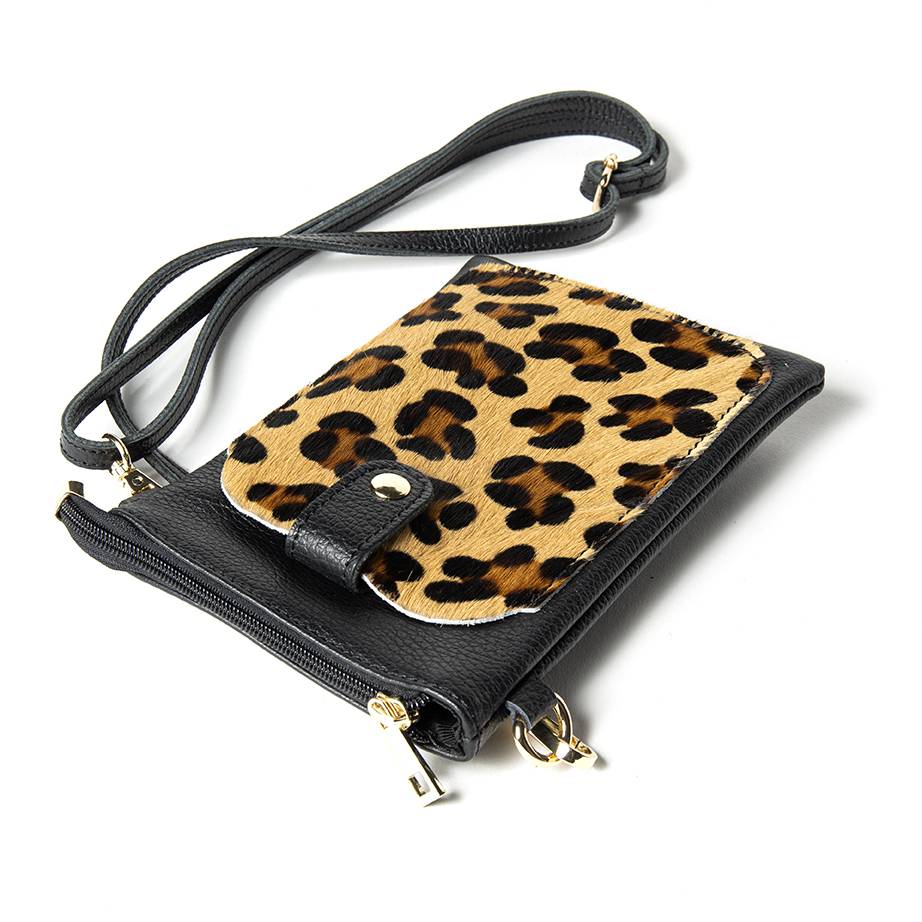 Laura Di Maggio TINY – Porta cellulare in pelle dollaro con cavallino stampa leopardata nero 2025