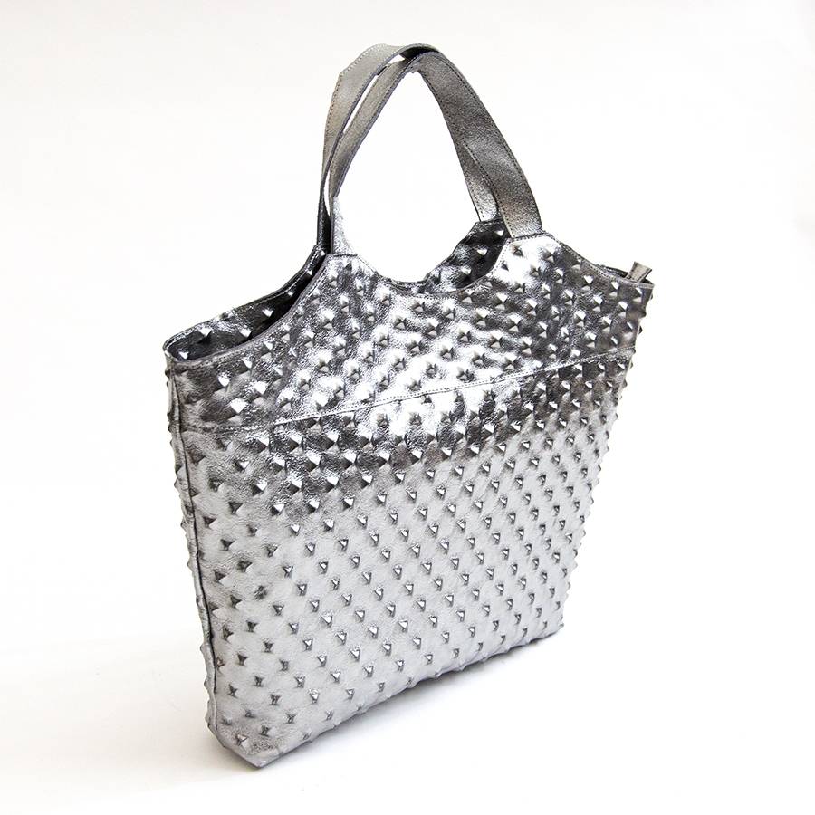 Laura Di Maggio ASTRID – Borsa in pelle laminata argento stampa chiodo Online