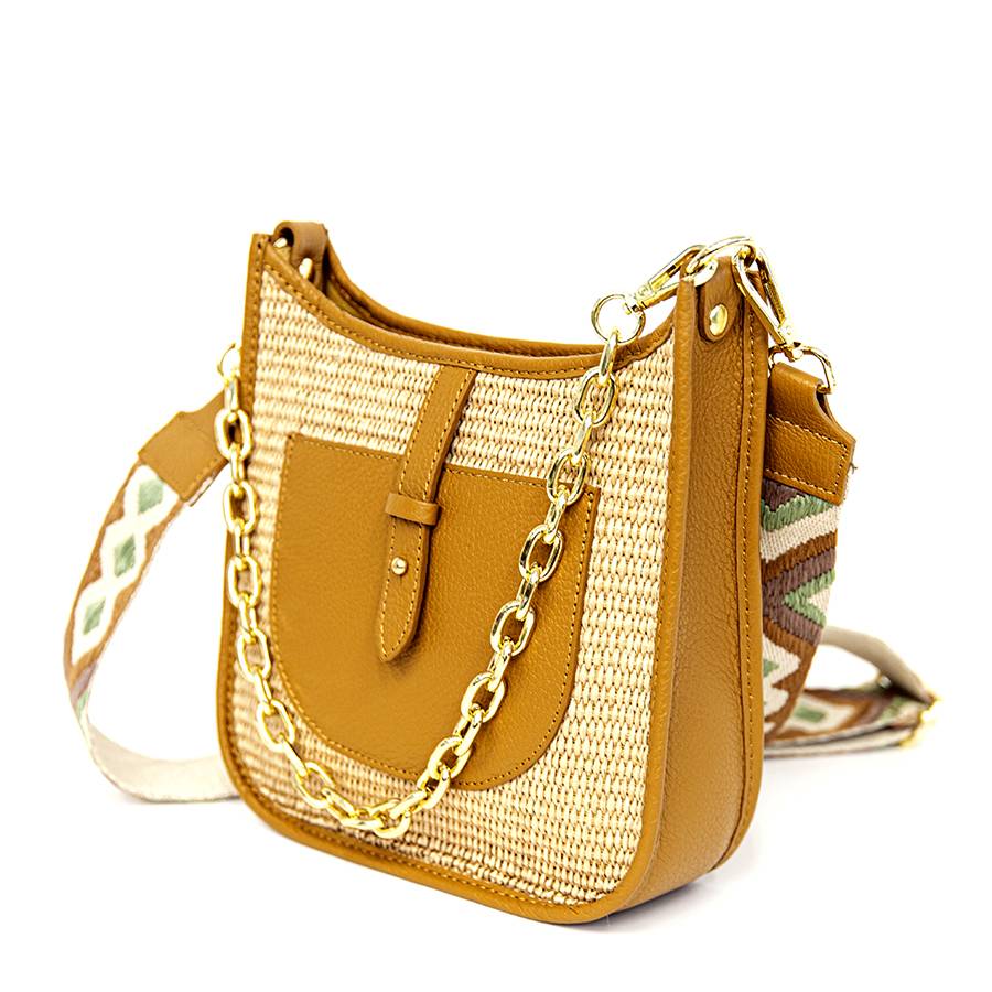 Laura Di Maggio BEA – Borsa in pelle e rafia con tracolla nastro Vendita Calda