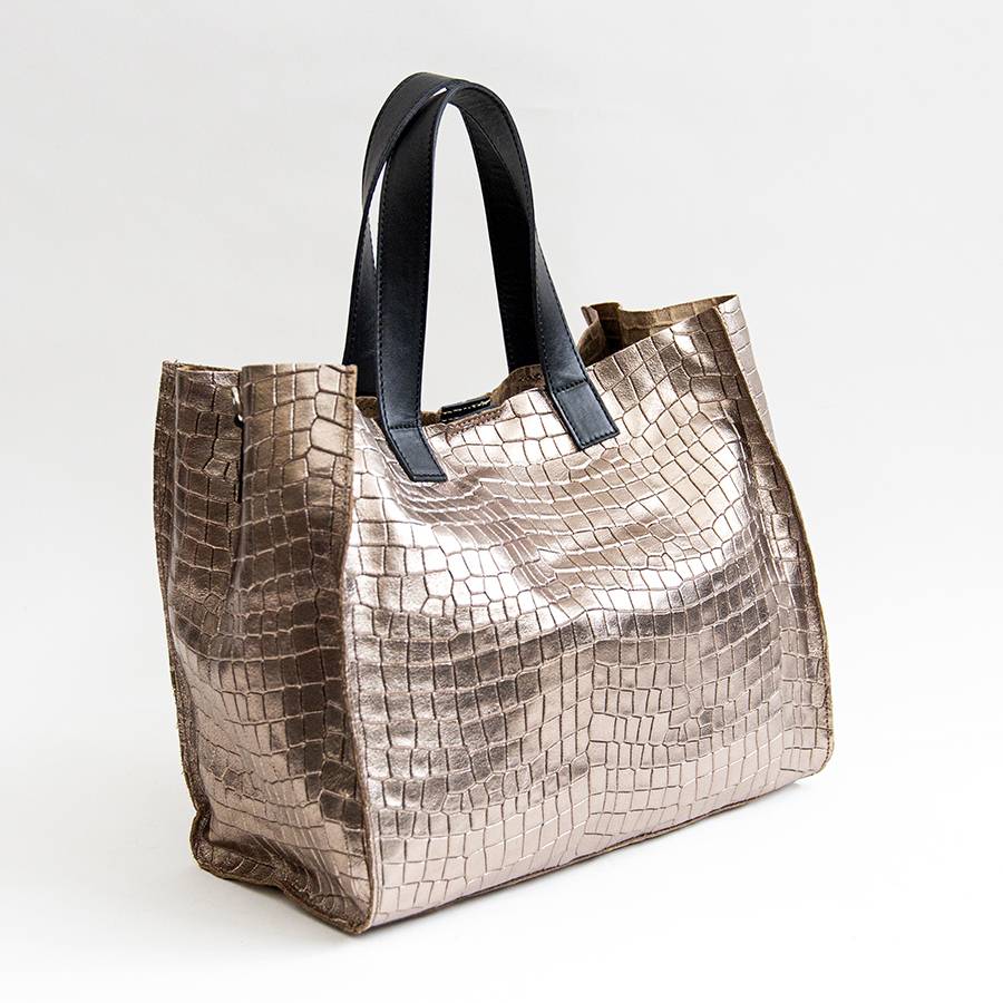 Laura Di Maggio DIAMANTE – shopping in pelle stampa cocco laminata bronzo Trasporto libero internazionale