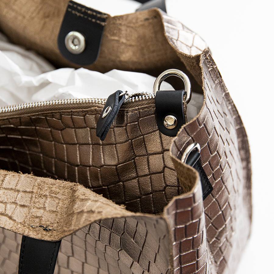 Laura Di Maggio DIAMANTE – shopping in pelle stampa cocco laminata bronzo Trasporto libero internazionale