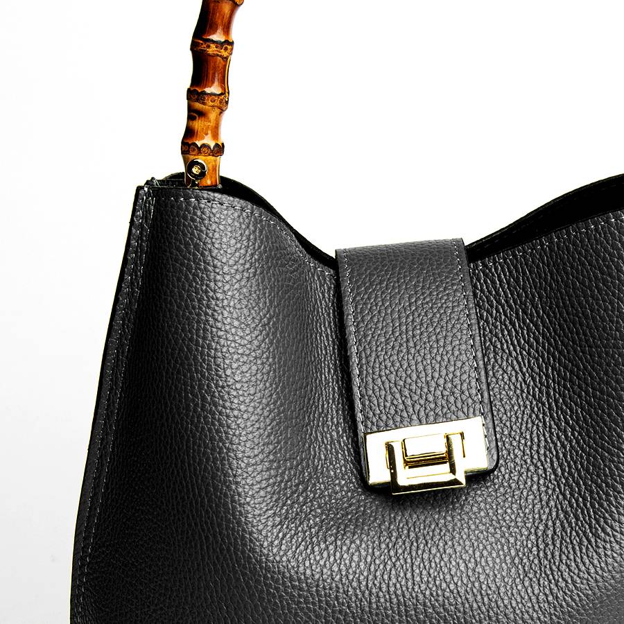 Laura Di Maggio SOHO – secchiello in pelle nero con manici in bamboo Sconti questo mese
