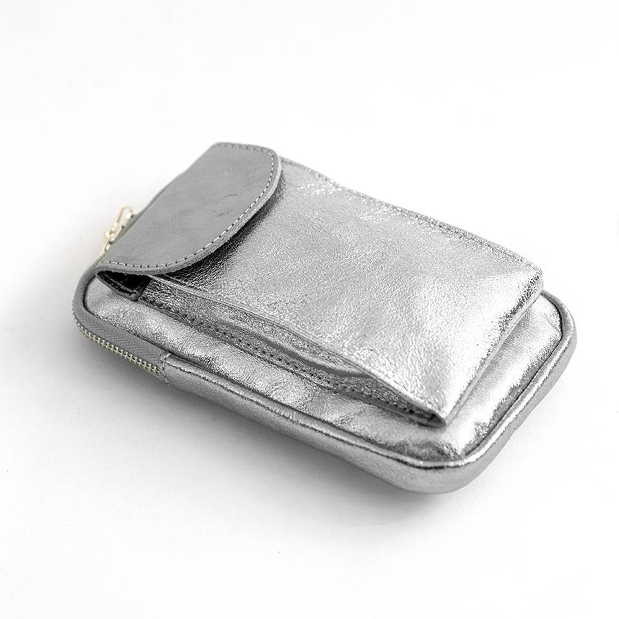 Laura Di Maggio PORTACELLULARE – pelle laminata argento Grande vendita