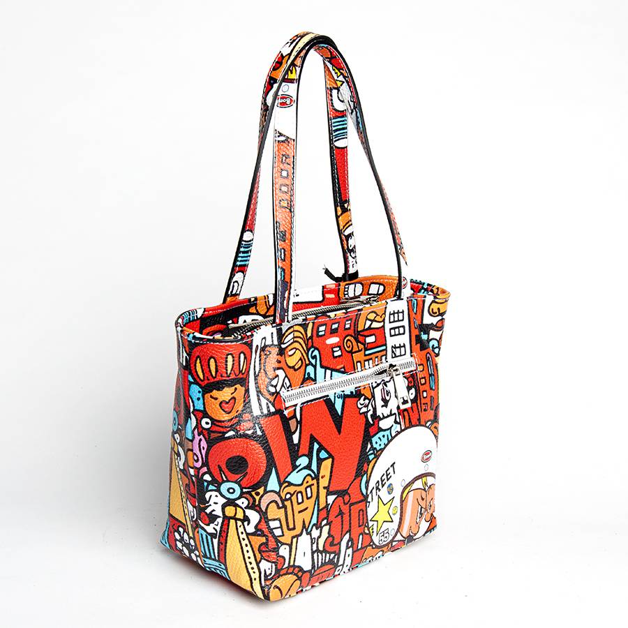 Laura Di Maggio DOODLE – shopping in pelle serigrafata rossa Offerta per la Festa della Mamma