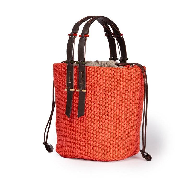 Roberta Gandolfi Fernanda Bucket in rafia con finiture in pelle di vitello con tracolla staccabile Convenienza