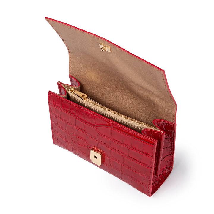 Roberta Gandolfi Nicole cocco compact crossbody borsa in pelle stampa cocco con tramezza interna e tasca esterna con tracolla staccabile e regolabile In Linea