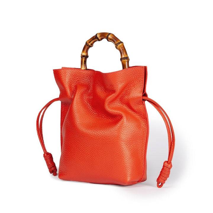 Roberta Gandolfi Silvana small borsa a mano in pelle martellata con manico in vero legno di bambù e tracolla staccabile e regolabile Economico