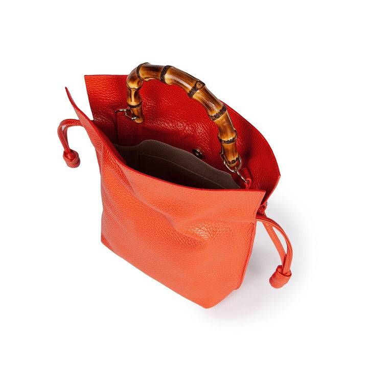 Roberta Gandolfi Silvana small borsa a mano in pelle martellata con manico in vero legno di bambù e tracolla staccabile e regolabile Economico