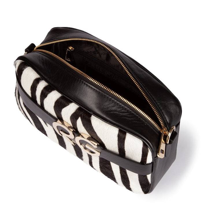 Roberta Gandolfi Dafne pony camera in pelle stampa animalier con tracolla staccabile In Vendita