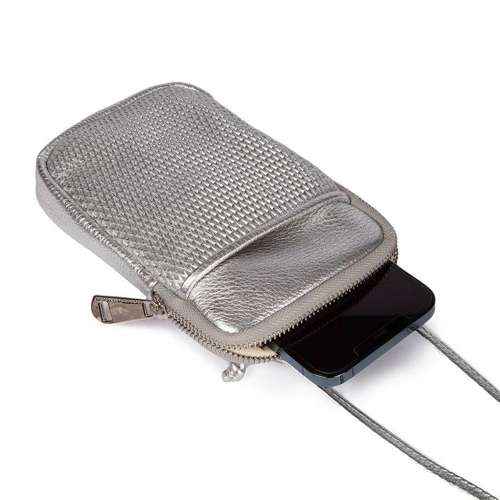 Roberta Gandolfi Yuma Phone holder in pelle di vitello con tracolla staccabile e regolabile e tasca esterna Presa