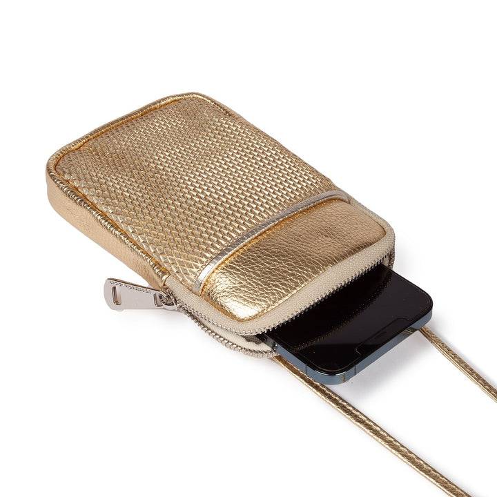 Roberta Gandolfi Yuma Phone holder in pelle di vitello con tracolla staccabile e regolabile e tasca esterna Offerta