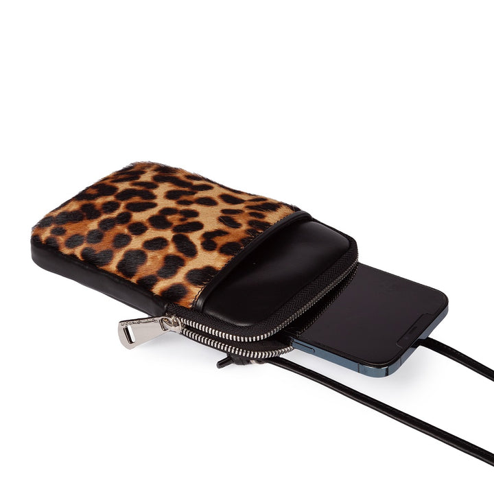 Roberta Gandolfi Phone holder pony stampa animalier e pelle di vitello con tracolla staccabile e regolabile Online