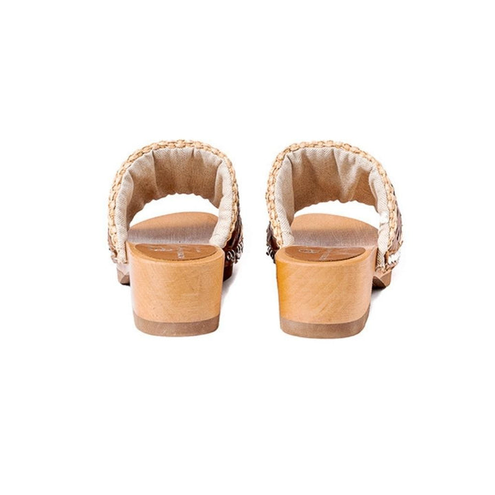 Roberta Gandolfi Sandalo Giulia platform in legno e tomaia in rafia e pelle di vitello laserata con disegno pizzo geometrico Vendita Economica