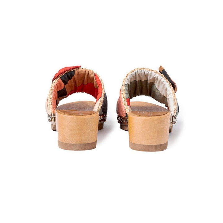 Roberta Gandolfi Lola Sixty sandali in legno con rafia e pelle di vitello con fiocco stampa sixty Saldi Di Fabbrica