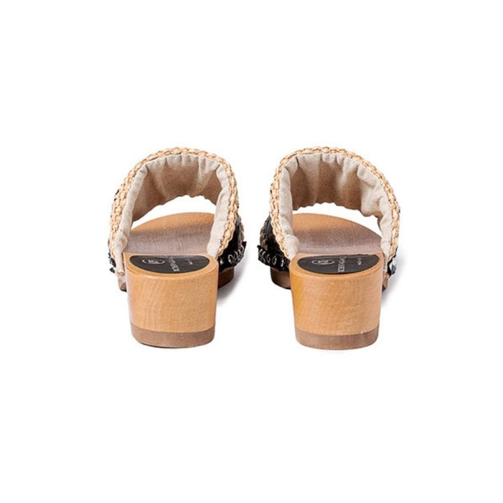 Roberta Gandolfi Sandalo Giulia platform in legno e tomaia in rafia e pelle di vitello laserata con disegno pizzo geometrico In Saldo
