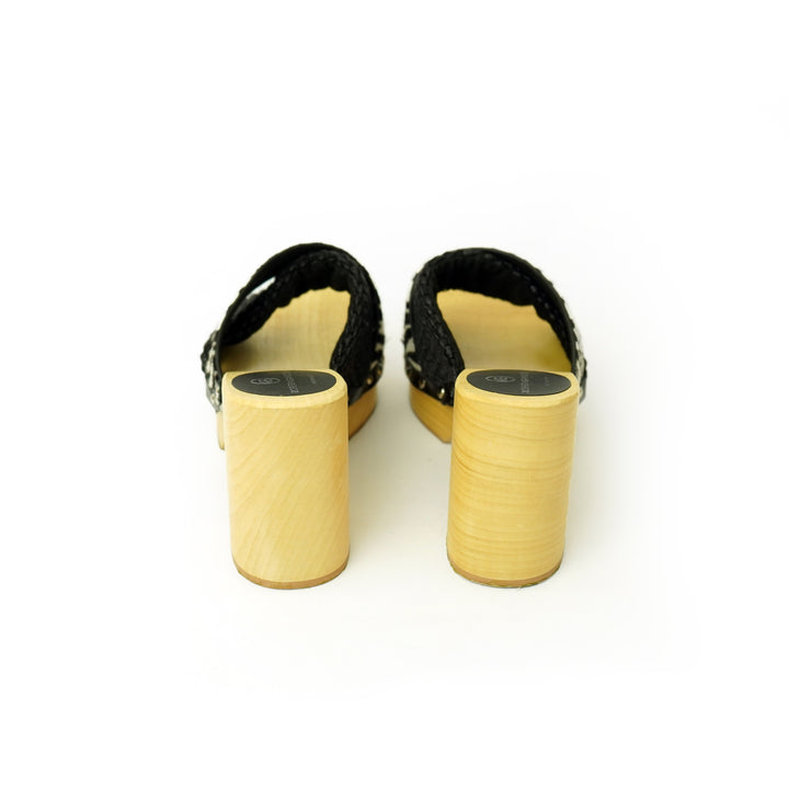 Roberta Gandolfi Diva Zebra sandali in legno incrociato con platform in rafia e pony stampa animalier Moda