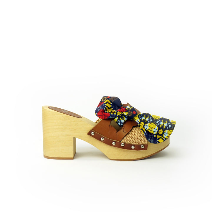 Roberta Gandolfi Diva Chain sandali in legno incrociato con platform in rafia e fiocco stamap african 2025