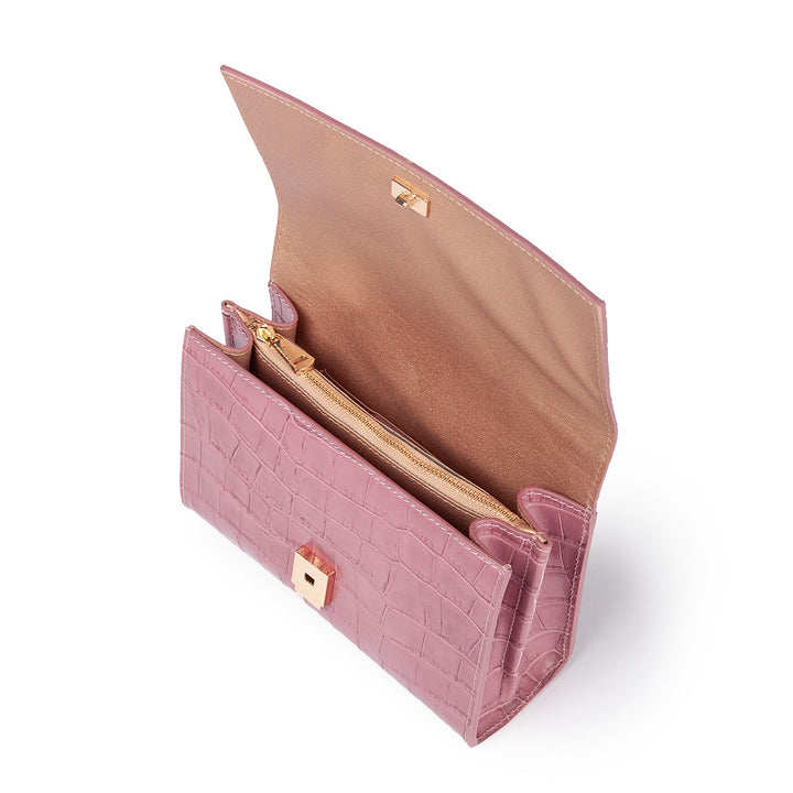 Roberta Gandolfi Nicole cocco compact crossbody borsa in pelle stampa cocco con tramezza interna e tasca esterna con tracolla staccabile e regolabile Presa