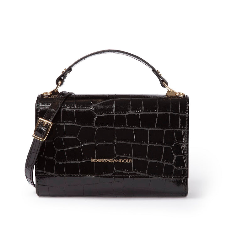 Roberta Gandolfi Nicole cocco compact crossbody borsa in pelle stampa cocco con tramezza interna e tasca esterna con tracolla staccabile e regolabile Sconto