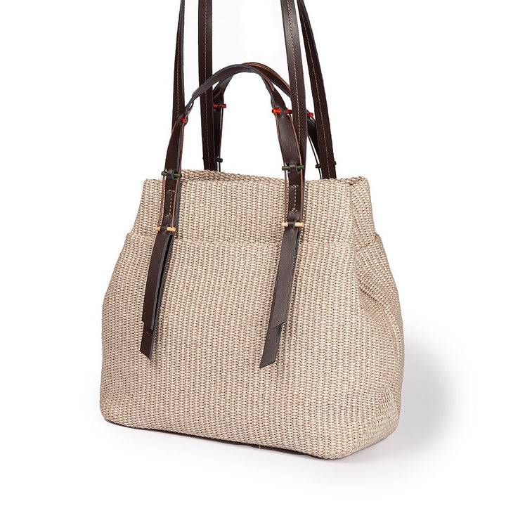 Roberta Gandolfi Fernanda Tote in rafia con finiture in pelle di vitello a doppia portabilità mano o shopping Shopping Online