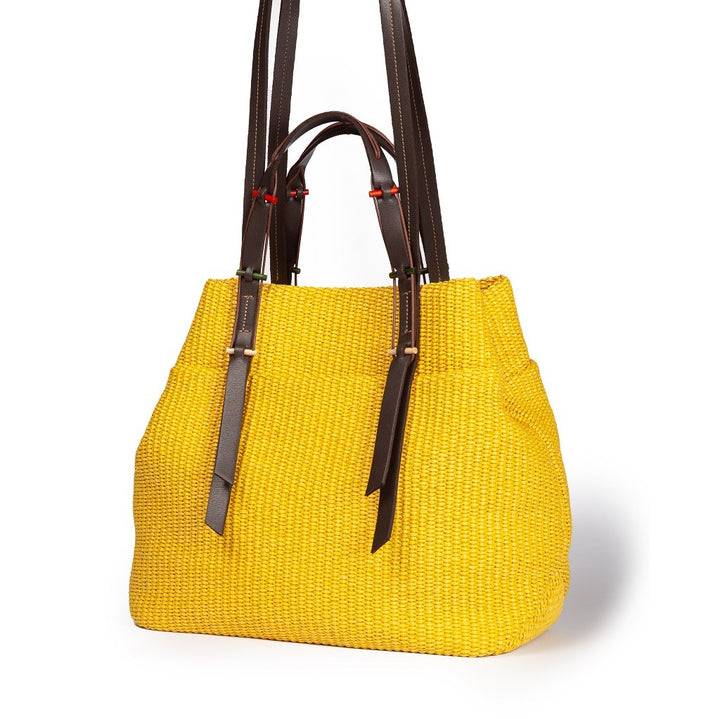 Roberta Gandolfi Fernanda Tote in rafia con finiture in pelle di vitello a doppia portabilità mano o shopping Sottocosto