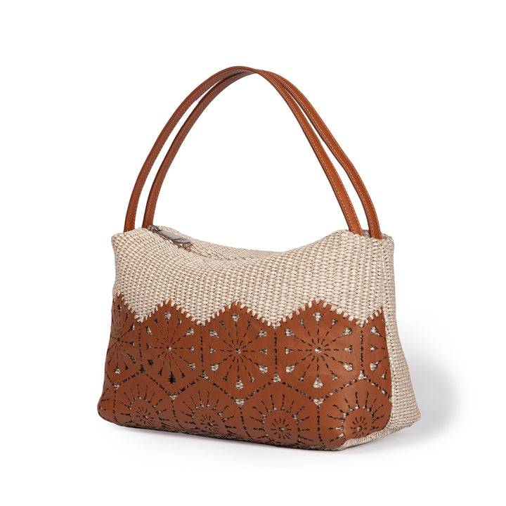 Roberta Gandolfi Giulia baguette in rafia e pelle il pannello tagliato al laser è interamente cucito a mano Affare Del Giorno