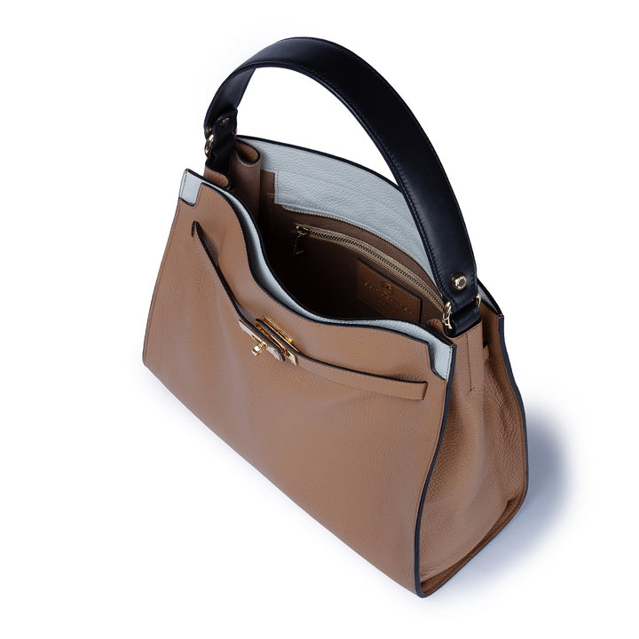 Roberta Gandolfi Frida Satchel in pelle martellata con tracolla logata in tessuto regolabile In Vendita