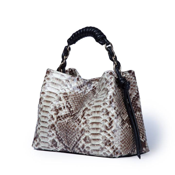 Roberta Gandolfi Amina Pitone small borsa a mano in pitone con finiture in pelle manico tubolare fasciato e tracolla staccabile Pezzi Unici