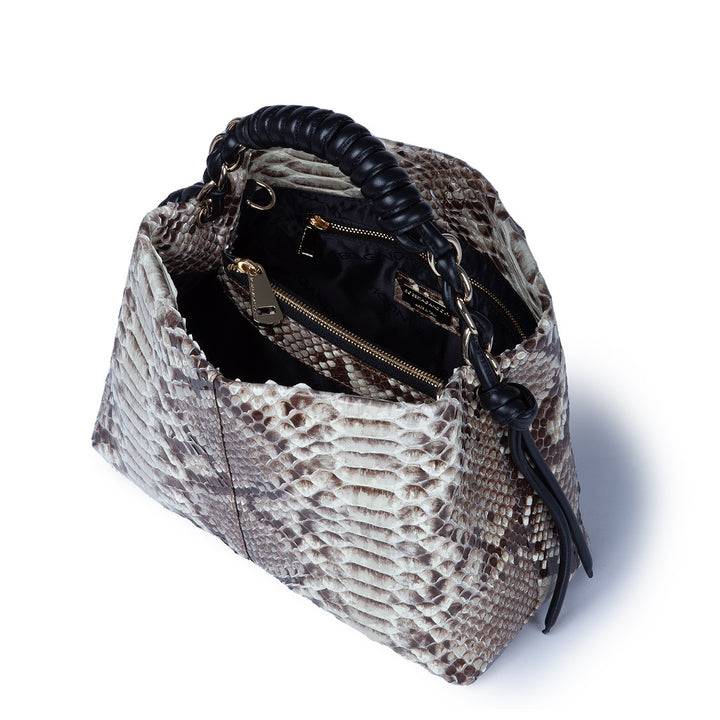 Roberta Gandolfi Amina Pitone small borsa a mano in pitone con finiture in pelle manico tubolare fasciato e tracolla staccabile Pezzi Unici