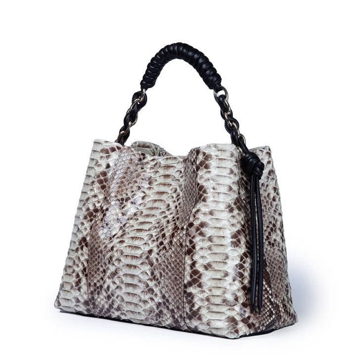 Roberta Gandolfi Amina Pitone large borsa a mano in pitone e finiture in pelle di vitello con manico tubolare fasciato e tracolla staccabile Soddisfazione Garantita