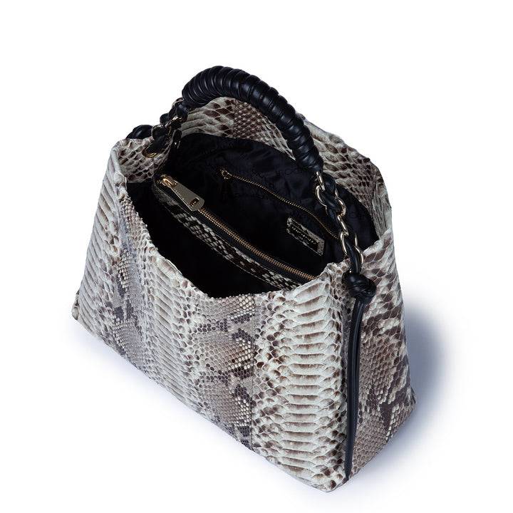 Roberta Gandolfi Amina Pitone large borsa a mano in pitone e finiture in pelle di vitello con manico tubolare fasciato e tracolla staccabile Soddisfazione Garantita