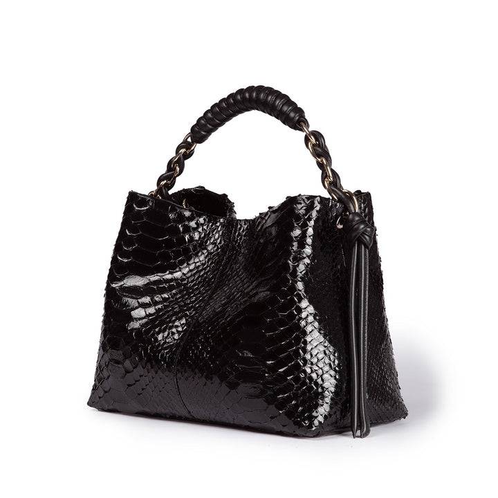 Roberta Gandolfi Amina Pitone small borsa a mano in pitone con finiture in pelle manico tubolare fasciato e tracolla staccabile Novità
