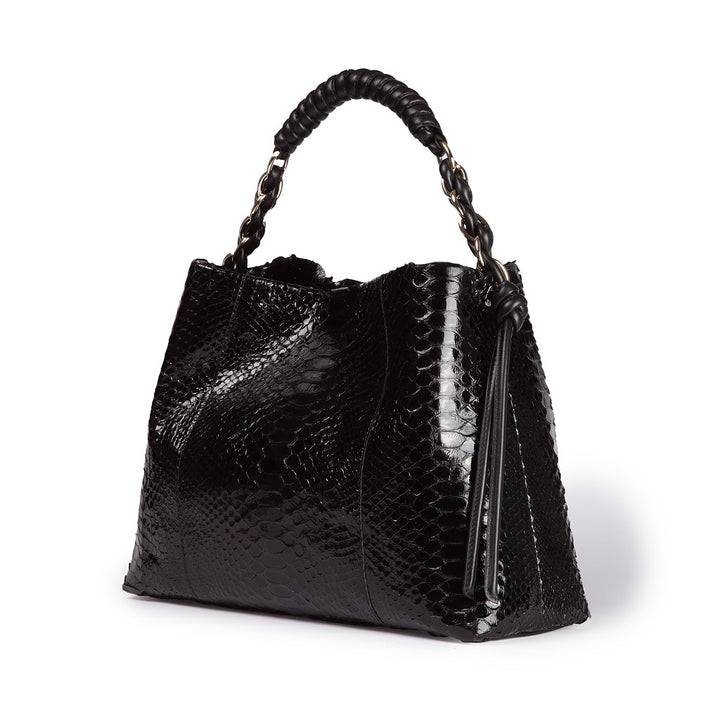 Roberta Gandolfi Amina Pitone large borsa a mano in pitone e finiture in pelle di vitello con manico tubolare fasciato e tracolla staccabile Presa
