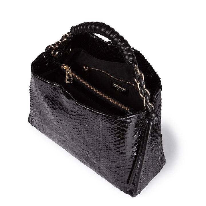 Roberta Gandolfi Amina Pitone large borsa a mano in pitone e finiture in pelle di vitello con manico tubolare fasciato e tracolla staccabile Presa