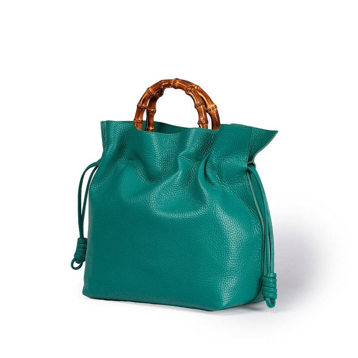 Roberta Gandolfi Silvana medium borsa a mano in pelle martellata con manico in vero legno di bambù e tracolla staccabile Comprane uno, ottenene uno gratis