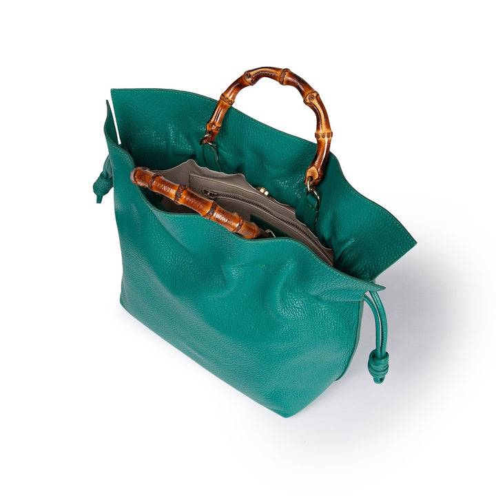 Roberta Gandolfi Silvana medium borsa a mano in pelle martellata con manico in vero legno di bambù e tracolla staccabile Comprane uno, ottenene uno gratis