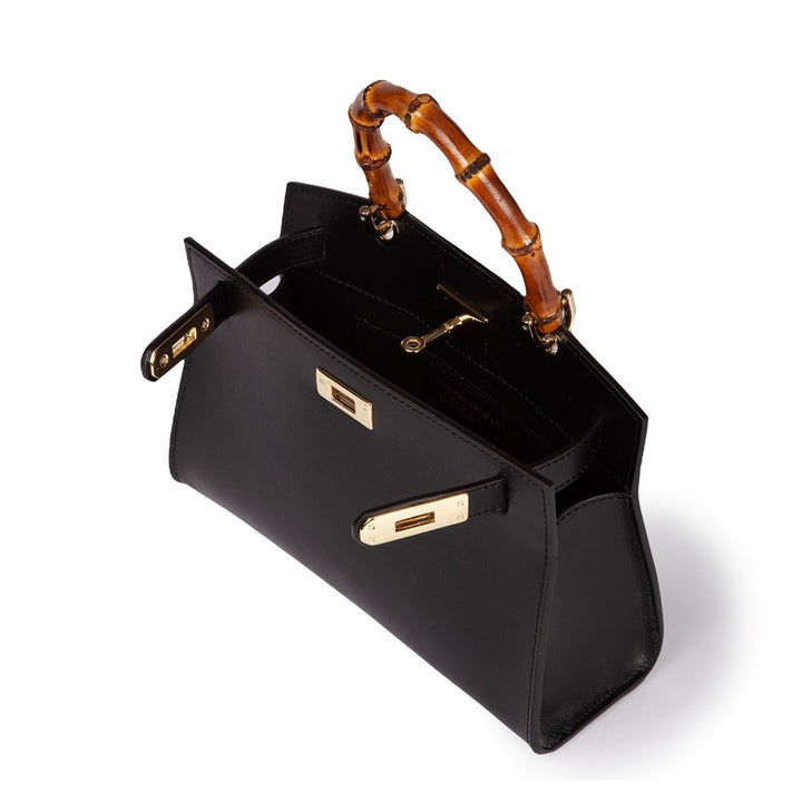 Roberta Gandolfi Lola small borsa in pelle con manico in vero legno di bambù e tracolla staccabile Solo un giorno rimasto