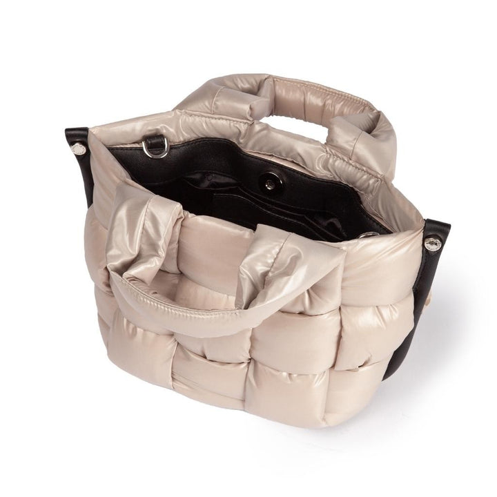 Roberta Gandolfi Greta Mini borsa in tessuto antigoccia imbottita ed intrecciata a mano con finiture in pelle Officina