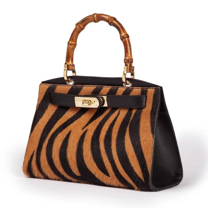 Roberta Gandolfi Lola Pony small borsa in pelle stampa animalier con manico in vero legno di bambù e tracolla staccabile In Linea