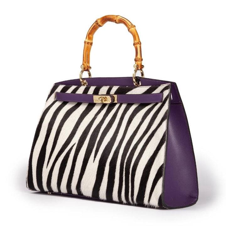Roberta Gandolfi Lola Pony Large borsa in pelle stampa animalier con manico in vero legno di bambù e tracolla staccabile Qualità