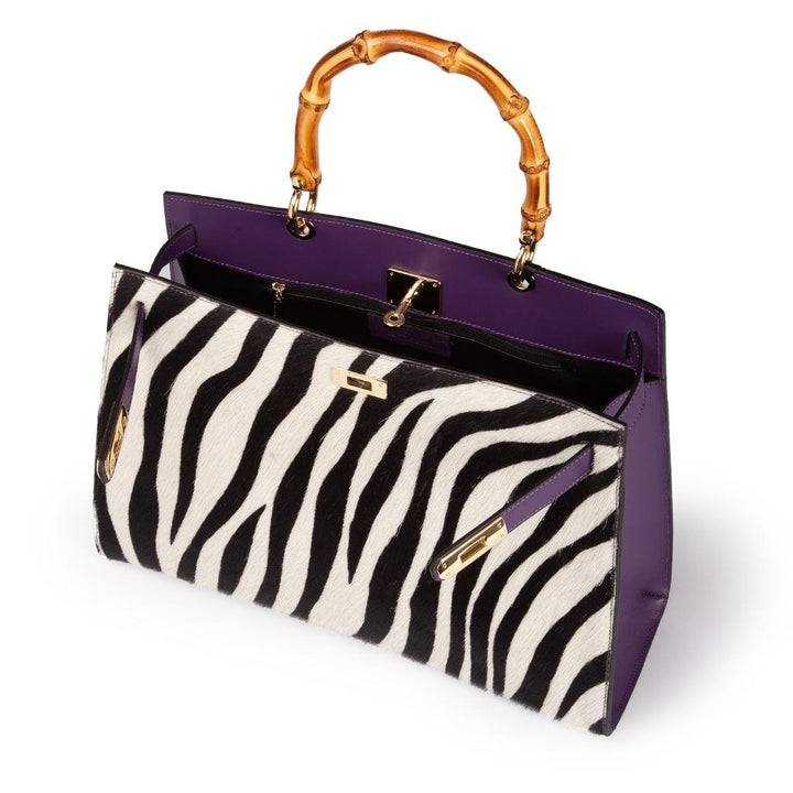 Roberta Gandolfi Lola Pony Large borsa in pelle stampa animalier con manico in vero legno di bambù e tracolla staccabile Qualità